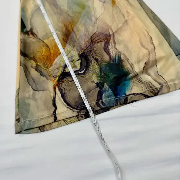 Blanc Abstract Mesh Flare Pants Large Earth Tone Sheer Print Y2K Art Girl Indie - Picture 6 of 14